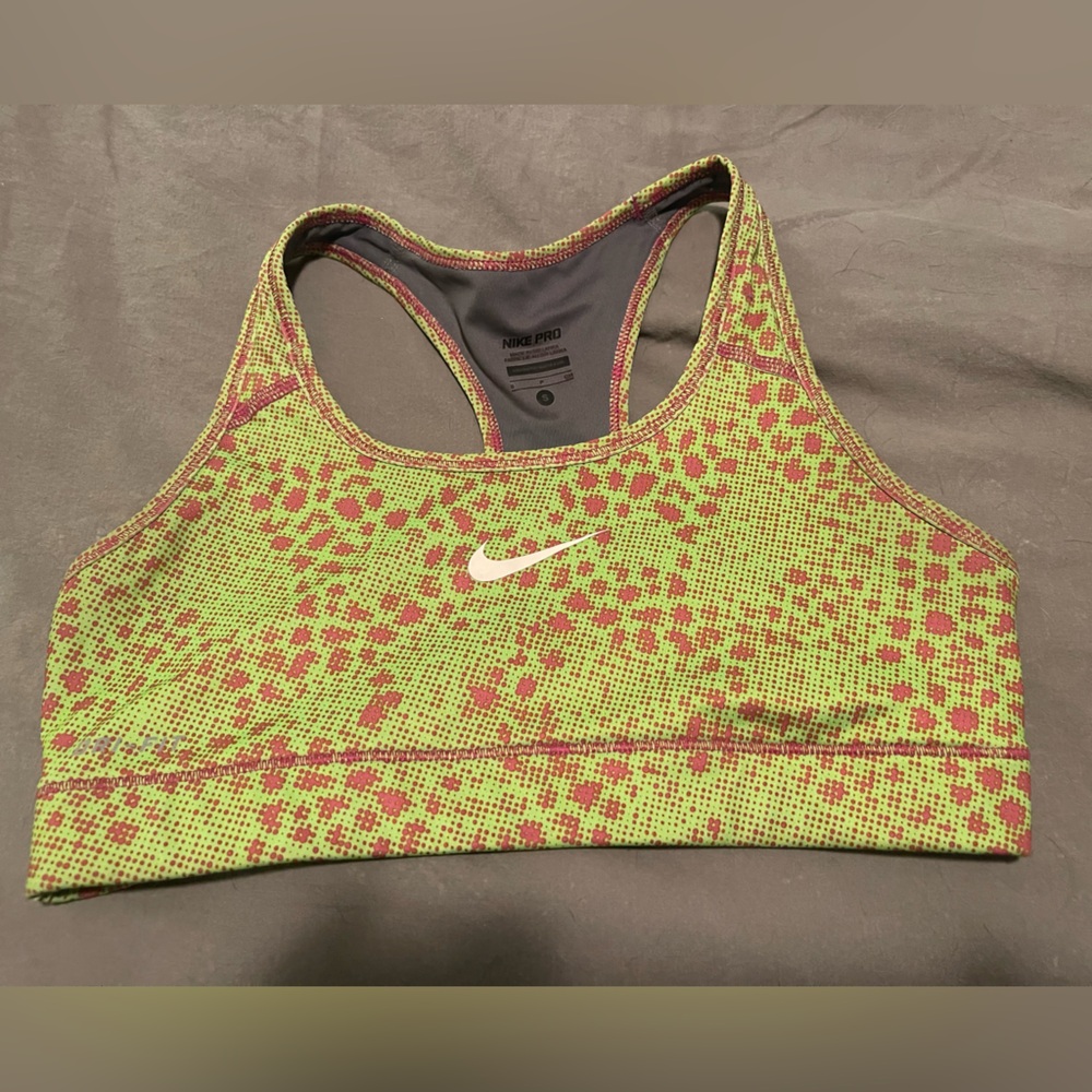 Nike Women's Green and pink spotted Sports Bra
